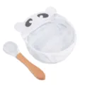 Mignon ensemble de bol à ventouse en silicone pour bébé en forme d'ours, motif marbre. - Cuillère avec manche en bois + Bol ours Y1