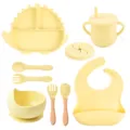 Set de alimentación para bebé de silicona con plato de dinosaurio cuenco taza babero - Conjuntos / Amarillo claro