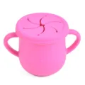Pink silicone baby snack cup with dual handles and soft spill-proof lid for toddlers. - Y8 Snack Cup
