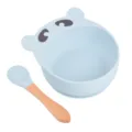 Kit bol et cuillère en silicone pour bébé, design mignon d'ours vaisselle d'alimentation. - Cuillère avec manche en bois + Bol ours Y5