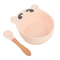 Joli bol d'aspiration en silicone rose pour bébé et cuillère en bois pour repas. - Cuillère avec manche en bois + Bol ours Y4
