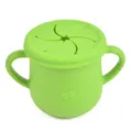 Green silicone baby snack cup with double handles and leak-proof lid, ideal for toddlers. - Y7 Snack Cup