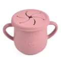 Pink silicone baby snack cup with dual handles and leak-proof lid for toddlers feeding. - Y19 Snack Cups