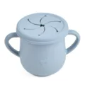Blue silicone baby snack cup with double handles and spill proof lid for toddlers and kids. - Y21 Snack Cups