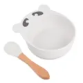 Bol en silicone pour bébé avec ventouse et cuillère, design panda mignon, repas sûr. - Cuillère à manche en bois et bol ours Y23