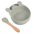 Bol à ventouse en silicone pour bébé gris et cuillère set vaisselle enfant repas - Cuillère à manche en bois et bol ours Y22
