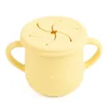 Yellow silicone baby snack cup featuring dual handles and leak-proof petal lid for kids. - Y11 Snack Cup