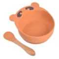 Ensemble de bol à ventouse en silicone pour bébé et cuillère en bois design ours orange. - Cuillère à manche en bois et bol ours Y25
