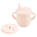 Pink silicone baby training cup with straw and dual handles, leakproof toddler sippy cup. - Y4 Straw Cup + Snack Lid