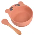 Joli bol en silicone avec ventouse forme d'ours et cuillère pour repas de bébé et nourrisson. - Cuillère manche en bois et bol ours Y27