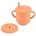 Silicone baby training cup with straw and snack lid, leakproof toddler cup in orange. - Y25 Sippy Cup with Snack Lid