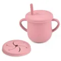 Pink silicone baby straw training cup with leak-proof lid and extra snack cover set. - Y19 Sippy Cup with Snack Lid