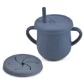 Silicone baby training sippy cup with straw and snack lid, dark blue double handle toddler cup. - Y10 Straw Cup + Snack Lid