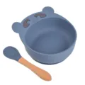 Ensemble bol à ventouse en silicone pour bébé et cuillère manche en bois, design ours bleu. - Cuillère avec manche en bois + Bol ours Y10
