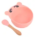 Joli bol d'aspiration en silicone pour bébé avec cuillère, vaisselle d'alimentation sûre. - Cuillère avec manche en bois + Bol ours Y12