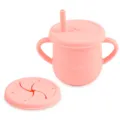Silicone baby sippy cup with dual handles, straw lid and snack lid in pink for infant training. - Y12 Straw Cup + Snack Lid