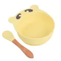 Joli bol d'aspiration en silicone pour bébé ours et cuillère en bois pour repas d'enfants. - Cuillère avec manche en bois + Bol ours Y11