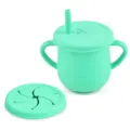 Mint Green Silicone Baby Sippy Cup with Straw and Snack Lid for Toddlers Drinkware - Y13 Straw Cup + Snack Lid
