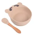 Bol d'aspiration en silicone pour bébé et cuillère en bois, ensemble de vaisselle enfant. - Cuillère avec manche en bois + Bol ours Y15