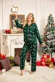 Ensemble de pyjama de Noël à manches longues pour femme, vêtement de nuit vert à cannes. - S / Haut Et Bas / Vert