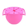 Portable silicone snack cup with dual handles and spill proof lid for toddlers and babies. - Pink