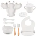 Set repas bébé en silicone avec assiette homard compartimentée bol tasse cuillères fourchettes bavoir. - Ensemble / Milky blanc
