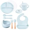 Baby siliconen servies set, peuter voeden verdeeld bord kom lepel vork slabber set. - Y5 Set met deksel
