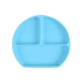 Baby silicone suction divided plate, round blue feeding dish for toddlers and kids. - Y9