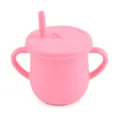 Pink silicone toddler sippy cup with straw and double handles for daily baby training - Y14 Straw Cups