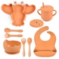 Set de vaisselle bébé en silicone forme homard assiette bol tasse bavoir cuillère fourchette - Ensemble / Orange