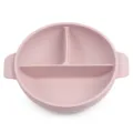 Pink silicone baby partitioned feeding bowl with strong suction base and dual handles. - Y26