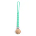 Mint green silicone pacifier clip with wooden bead design, baby teething toy anti-drop chain. - Y13