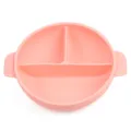 Pink silicone baby divided plate with handles for toddler meal feeding bowl product. - Y12