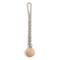 Silicone pacifier clip in grey with wood bead and metal fastener for newborn babies safety. - Y22