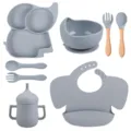 Kit de repas bébé en silicone avec assiette éléphant bol bavoir cuillère fourchette tasse. - Y18 (Bavoir Couleur Unie)