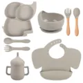 Set de vaisselle bébé en silicone avec assiette éléphant, bol, cuillère, fourchette, tasse, bavoir. - Y20 (Bavoir Couleur Unie)