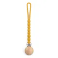 Yellow silicone pacifier clip, baby teething toy anti-drop strap with wooden bead item. - Y17