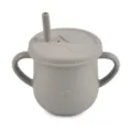 Grey silicone baby sippy cup with straw and double handles for toddler training. - Y22 Sippy Cup