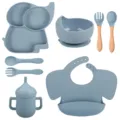 Set de vaisselle bébé en silicone assiette éléphant bol cuillère fourchette bavoir. - Y21 (Bavoir Couleur Unie)