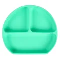 Mint green silicone baby divided plate, 3-compartment suction toddler feeding dish for kids. - Y13