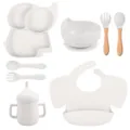 Kit de repas bébé en silicone avec assiette éléphant bol cuillères fourchette tasse bavoir. - Y23 (Bavoir Couleur Unie)