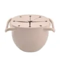 Portable silicone snack cup with double handles and soft petal lid for baby feeding. - Light Pink