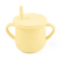 Yellow silicone baby training cup with dual handles and straw leakproof infant sip beaker - Y11 Straw Cup