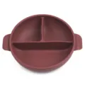 Round silicone divided baby plate in maroon, 3-compartment feeding bowl with handles. - Y16