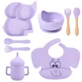 Ensemble vaisselle silicone bébé avec éléphant assiette bol cuillère fourchette bavoir - Y2 (Bavoir Imprimé)