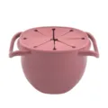 Silicone baby snack cup with dual handles and spill proof lid, portable toddler food container. - Dark Pink