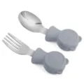 Baby Stainless Steel Fork and Spoon Set Silicone Training Cutlery for Toddler Feeding - Gray