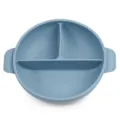 Silicone divided baby plate with suction, round toddler feeding bowl with handles, blue. - Y21