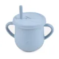 Baby silicone sippy cup with straw and dual handles, leakproof toddler training cup in light blue. - Y21 Sippy Cup