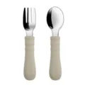 Stainless steel baby fork and spoon set with silicone handle, safe toddler feeding tableware. - Y20